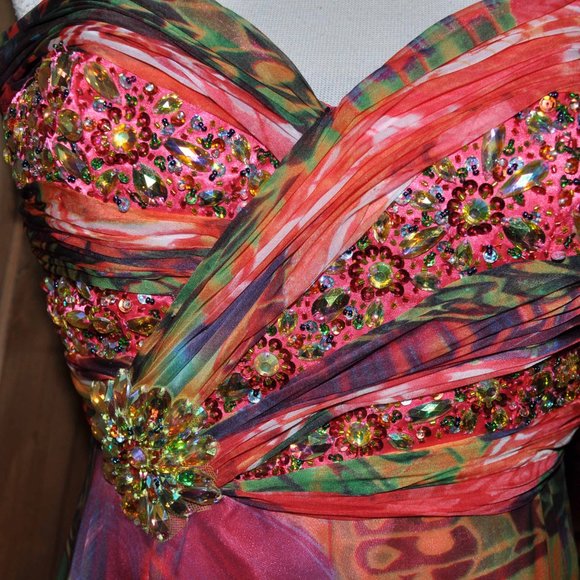 Frenchy by Heather French Henry Colorful Boho Strapless Chiffon Maxi Gown - Picture 5 of 7